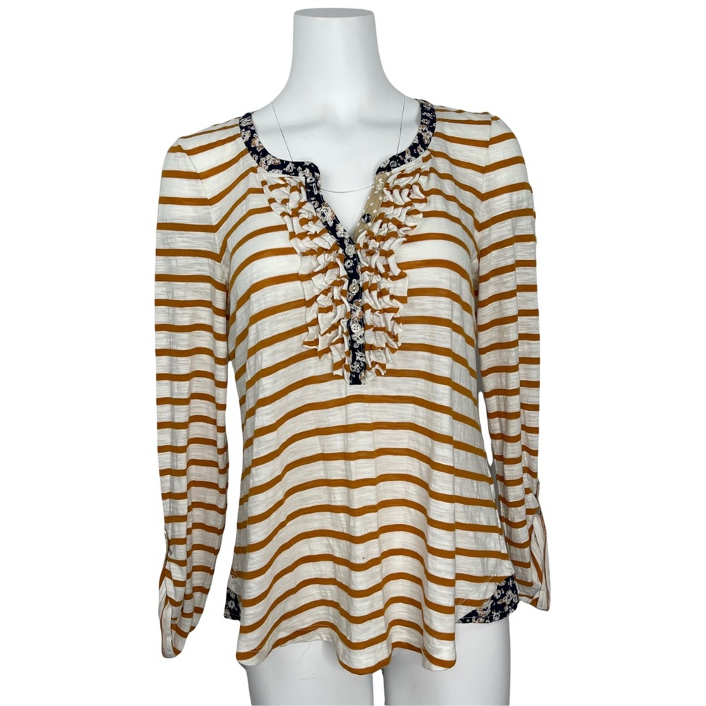 Anthropologie Postmark Stripe Blouse Top Floral Tee M